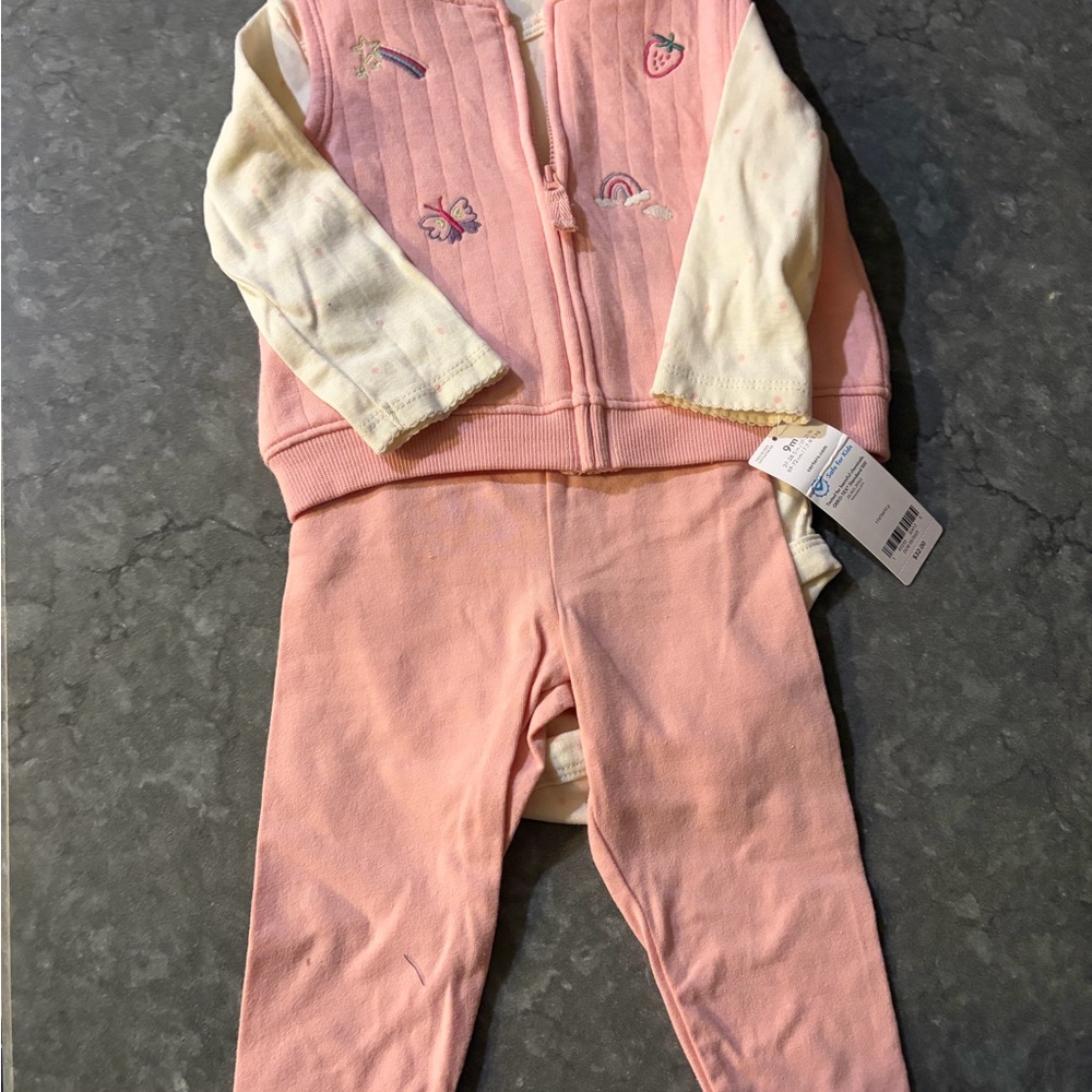 New 9 months Pink Baby Girls' 3 pcs Set with Embroidered Details